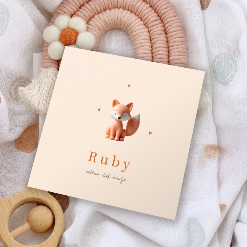 Geboortekaartje 3-d vosje en hartjes
