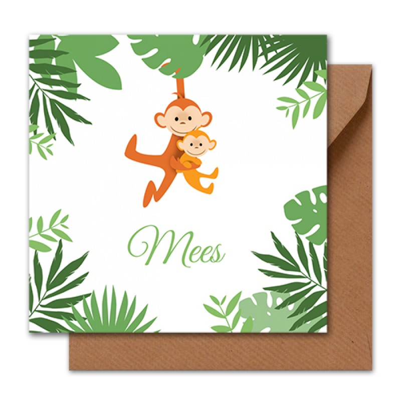 Geboortekaartje aapje in jungle Geboortekaartje aapje in jungle