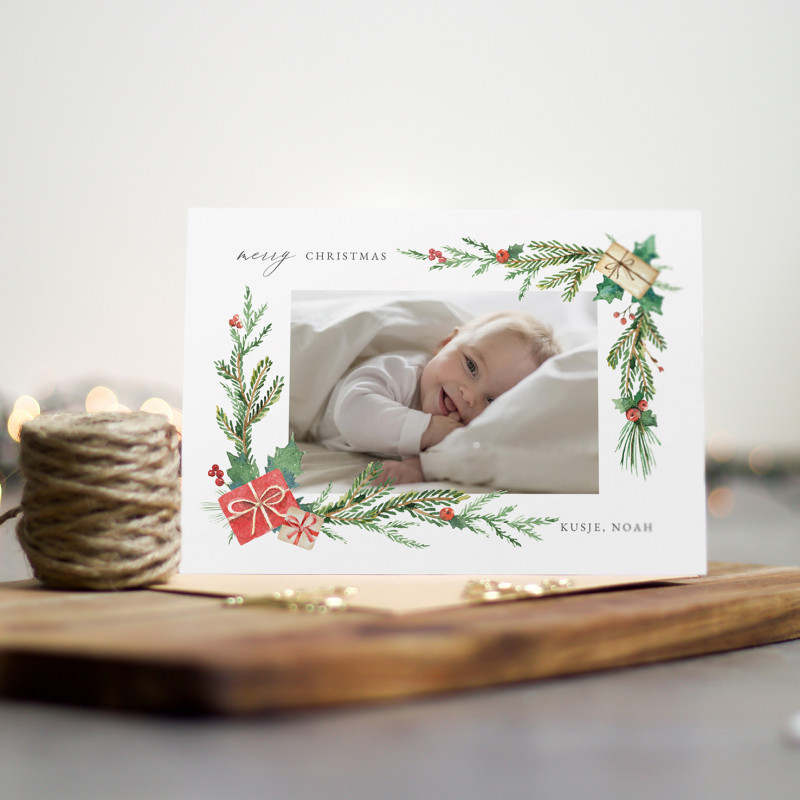 Geboortekaartje Baby foto kerstcadeautjes