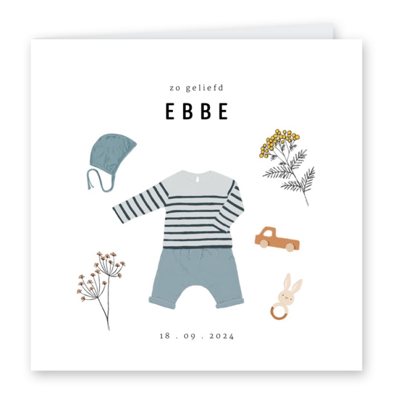 Geboortekaartje Babykleding en speelgoed Geboortekaartje Babykleding en speelgoed
