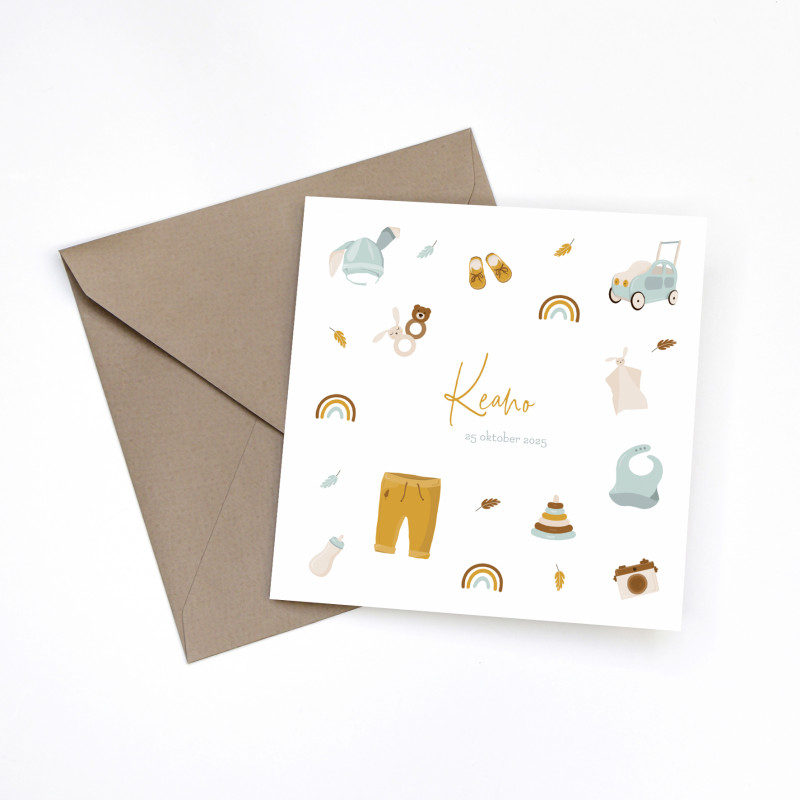 Geboortekaartje Babykleding en speelgoed Geboortekaartje Babykleding en speelgoed