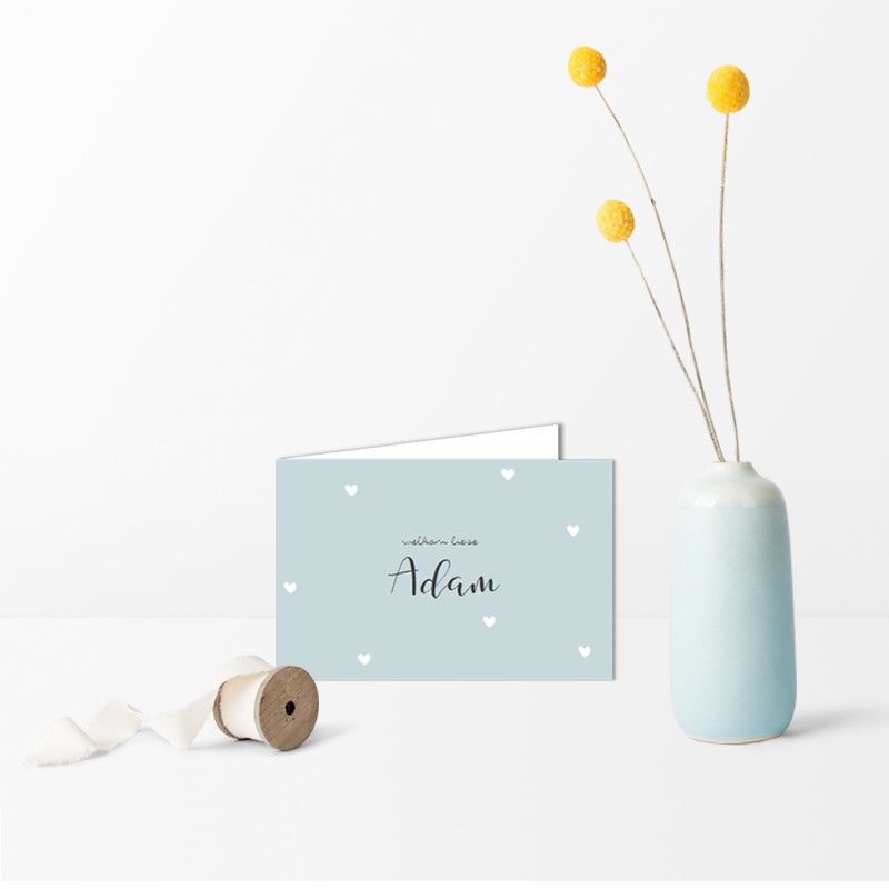 Geboortekaartje Blauw met hartjes Geboortekaartje Blauw met hartjes