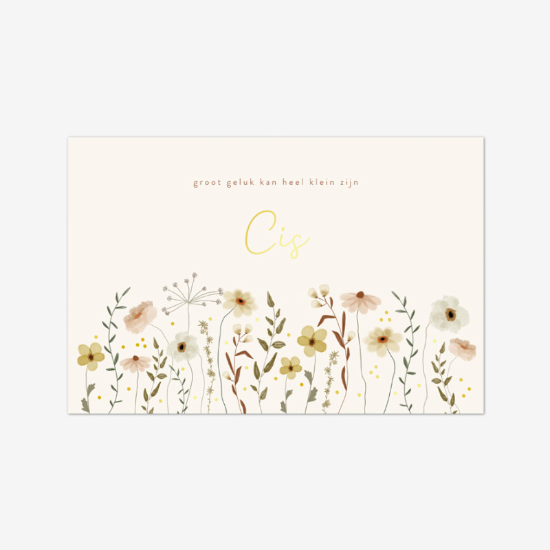 Geboortekaartje bloemen en folie Geboortekaartje bloemen en folie
