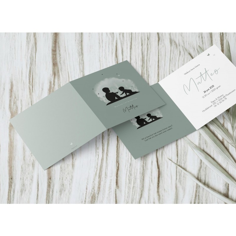 Geboortekaartje broertjes in bloemenveld