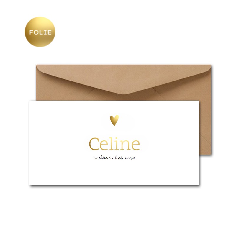 Geboortekaartje Clean goudfolie hart Geboortekaartje Clean goudfolie hart