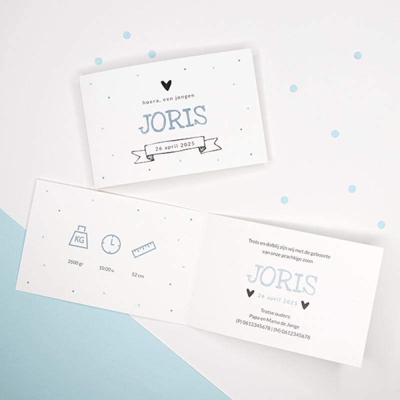 Geboortekaartje Confetti en banner Geboortekaartje Confetti en banner
