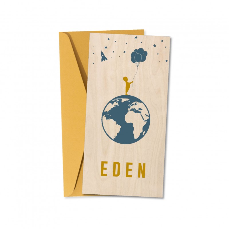 Geboortekaartje Echt hout Eden Geboortekaartje Echt hout Eden