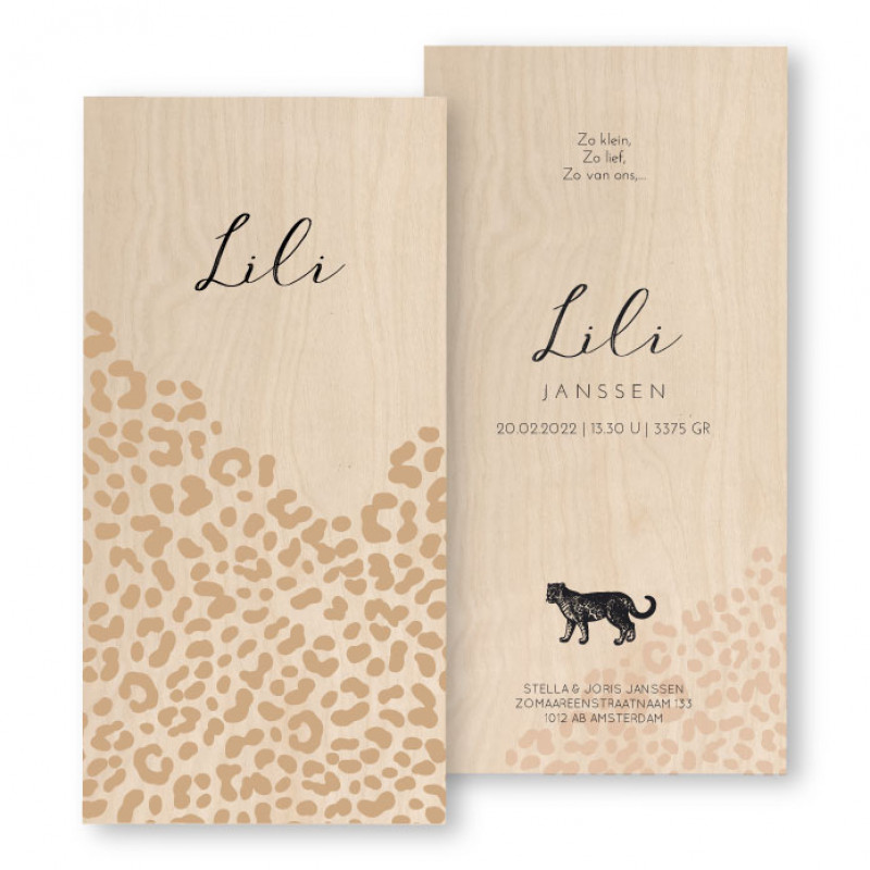 Geboortekaartje Echt hout Lili Geboortekaartje Echt hout Lili