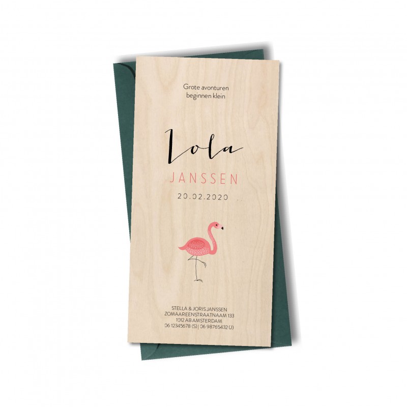 Geboortekaartje Echt hout Lola Geboortekaartje Echt hout Lola