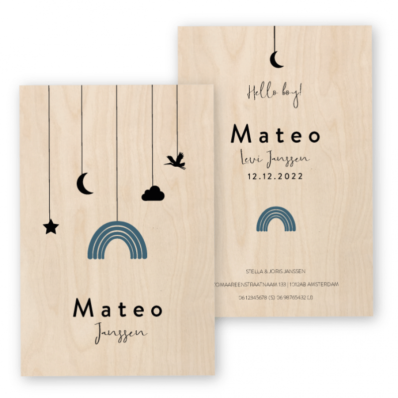Geboortekaartje Echt hout Mateo Geboortekaartje Echt hout Mateo