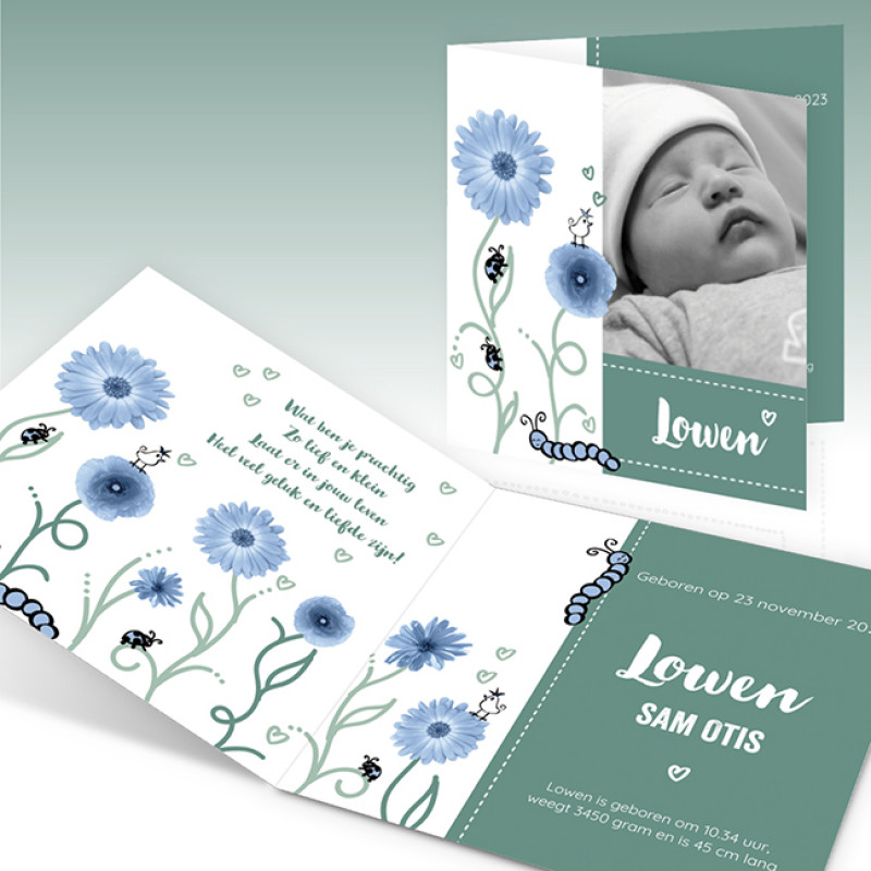 Geboortekaartje Foto en bloemen