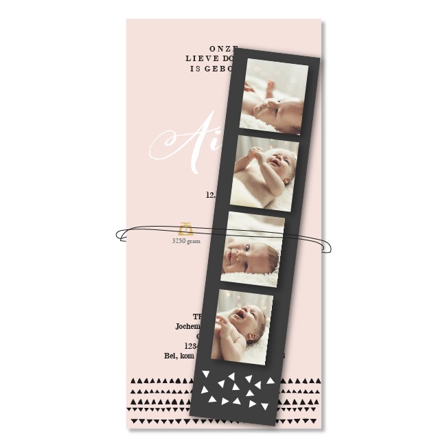 Geboortekaartje Fotostrip roze Geboortekaartje Fotostrip roze