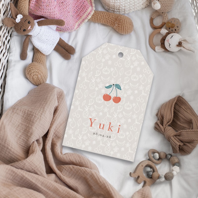 Geboortekaartje fruit doodles en kersen