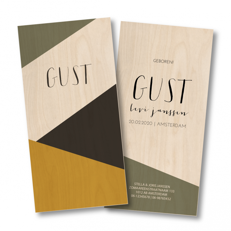Geboortekaartje Geboortekaart Hout - Gust Geboortekaartje Geboortekaart Hout - Gust