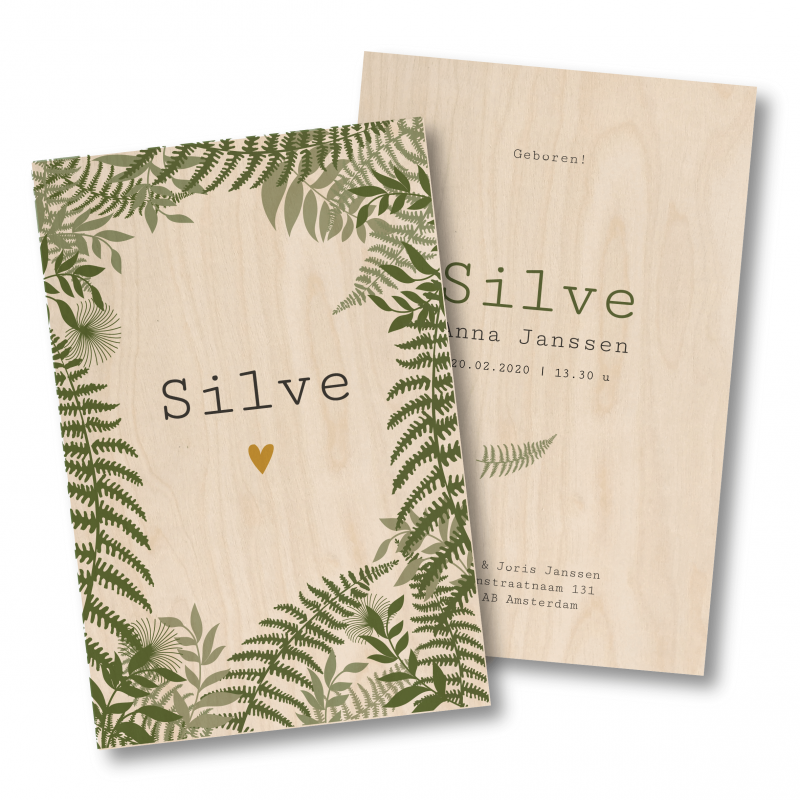Geboortekaartje Geboortekaart Silve hout Geboortekaartje Geboortekaart Silve hout