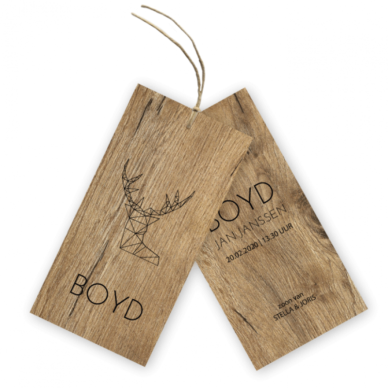 Geboortekaartje Geboortelabel hout Boyd Geboortekaartje Geboortelabel hout Boyd