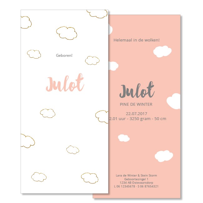 Geboortekaartje Gouden wolkjes | Julot Geboortekaartje Gouden wolkjes | Julot
