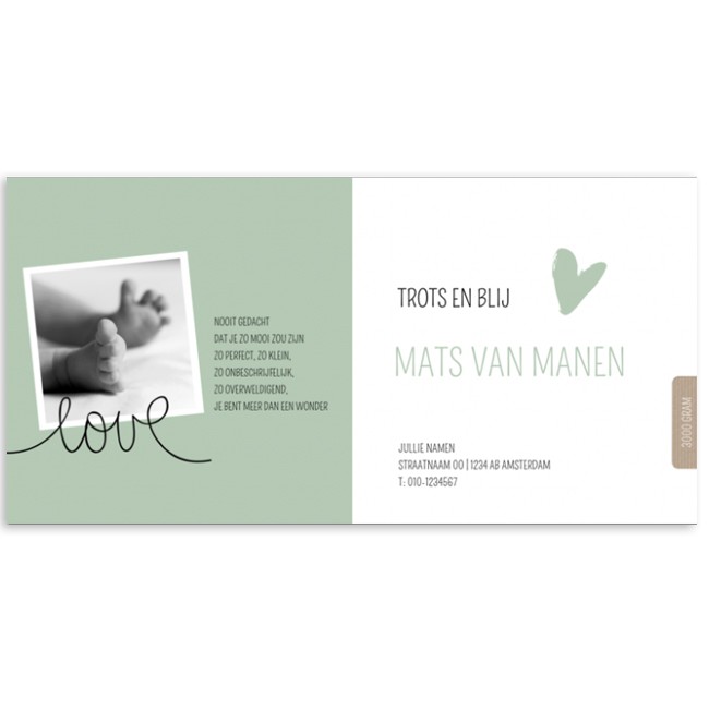 Geboortekaartje Groen krijtpijlen en foto Geboortekaartje Groen krijtpijlen en foto