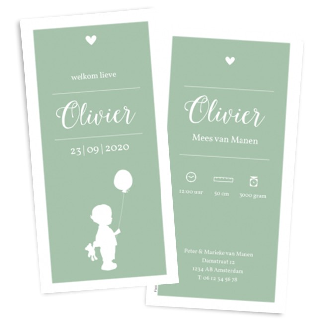 Geboortekaartje Groen met silhouet Geboortekaartje Groen met silhouet
