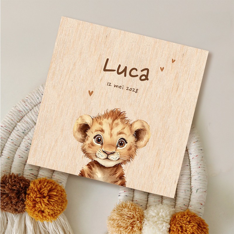 Geboortekaartje Houten baby leeuwtje Geboortekaartje Houten baby leeuwtje