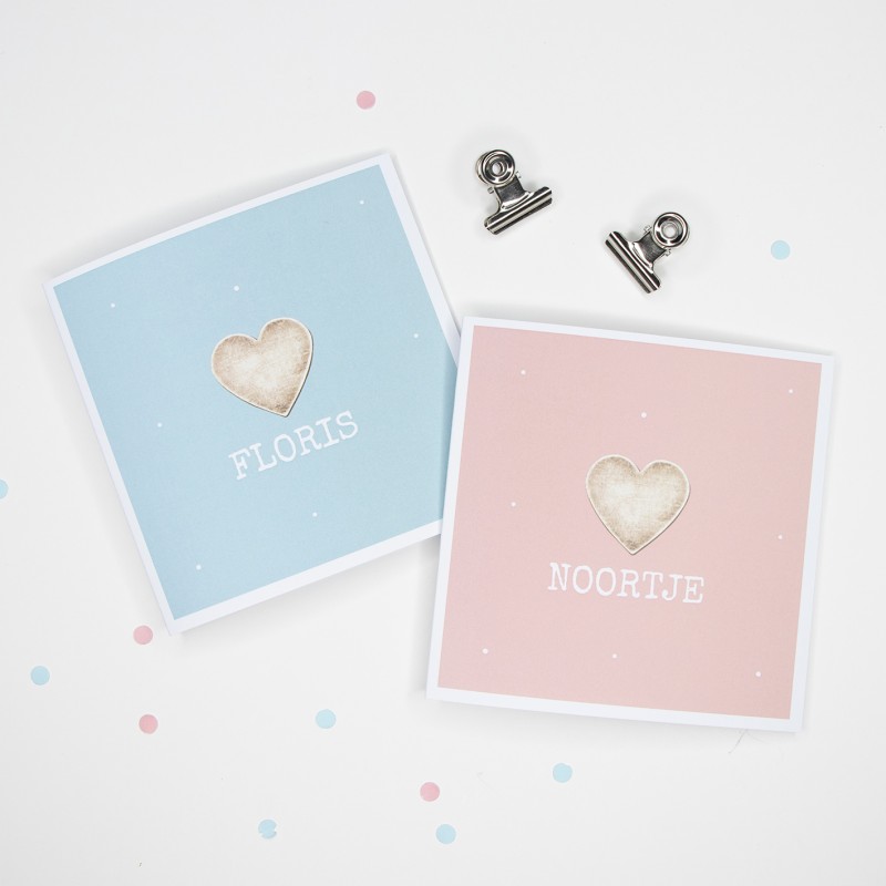 Geboortekaartje Houten hartje met stipjes Geboortekaartje Houten hartje met stipjes