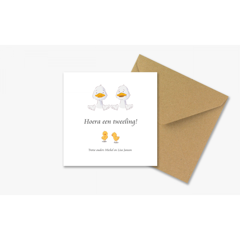 Geboortekaartje Kaart tweeling eendjes Geboortekaartje Kaart tweeling eendjes
