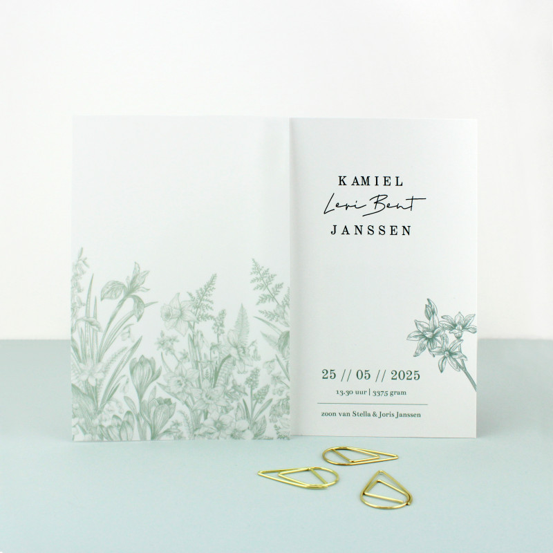 Geboortekaartje Kalkpapier label bloemen Geboortekaartje Kalkpapier label bloemen