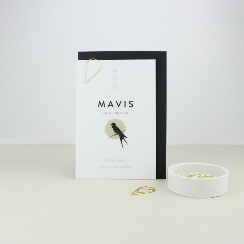 Geboortekaartje Kalkpapier met vogeltje Geboortekaartje Kalkpapier met vogeltje