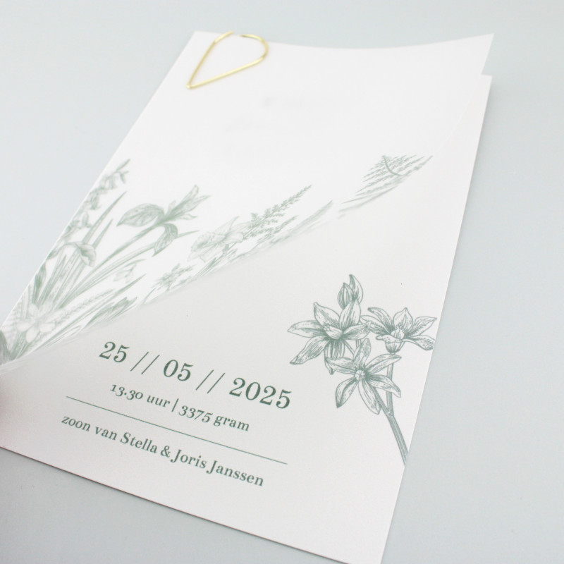 Geboortekaartje Kalkpapier wilde bloemen Geboortekaartje Kalkpapier wilde bloemen