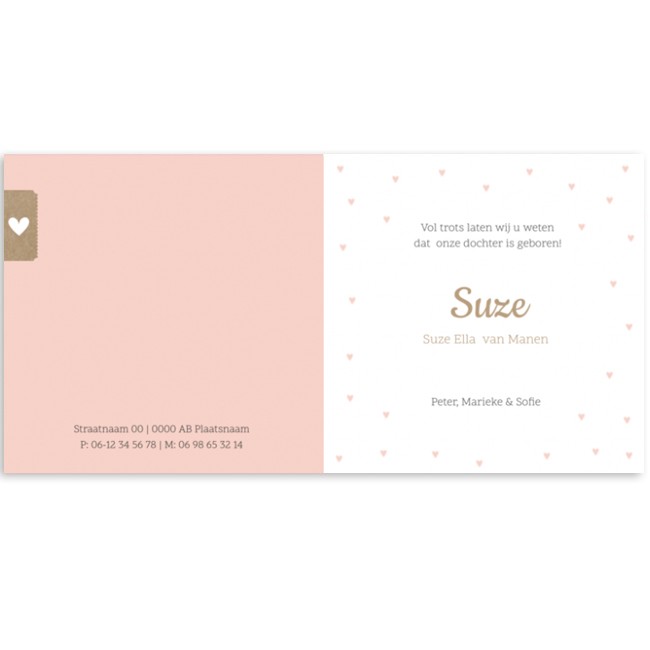 Geboortekaartje Kleine roze hartjes Geboortekaartje Kleine roze hartjes