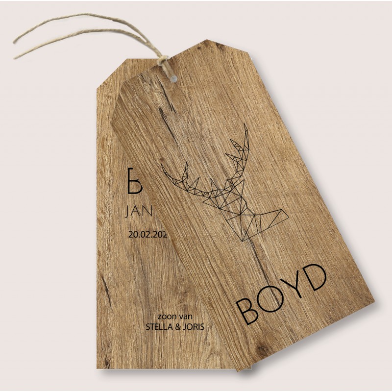 Geboortekaartje Label kaart hout Boyd Geboortekaartje Label kaart hout Boyd