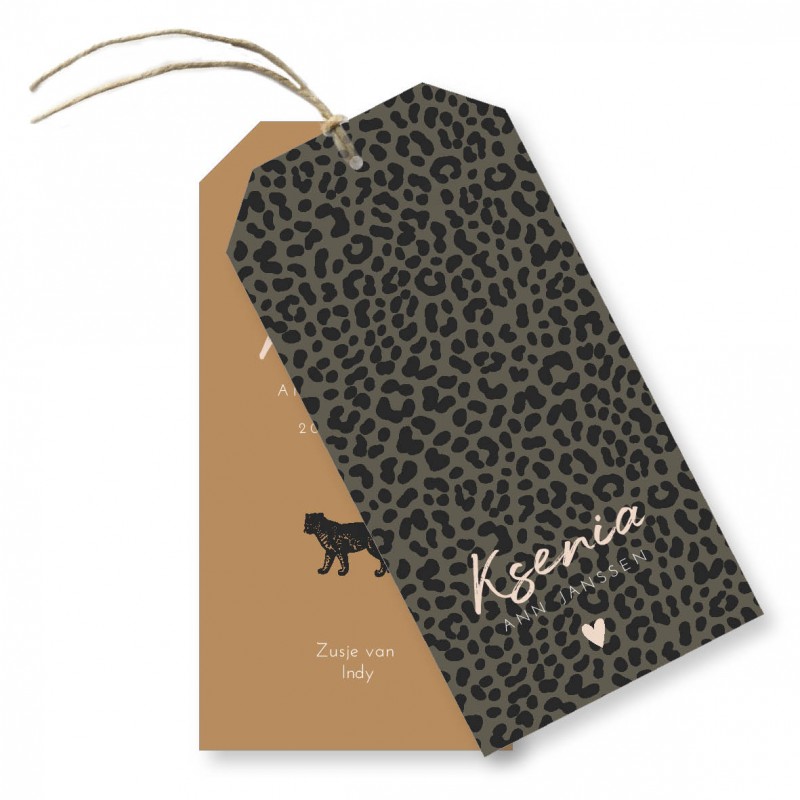 Geboortekaartje Labels panterprint Ksenia Geboortekaartje Labels panterprint Ksenia