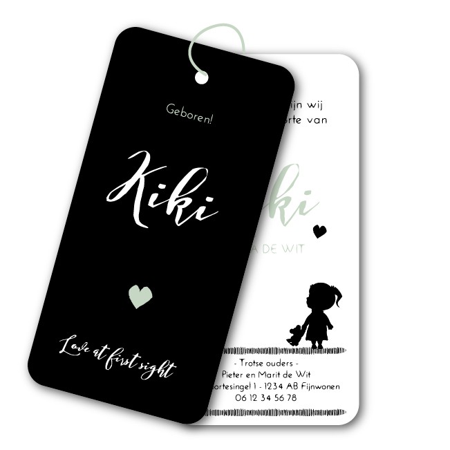 Geboortekaartje Labels | zwart wit Kiki Geboortekaartje Labels | zwart wit Kiki