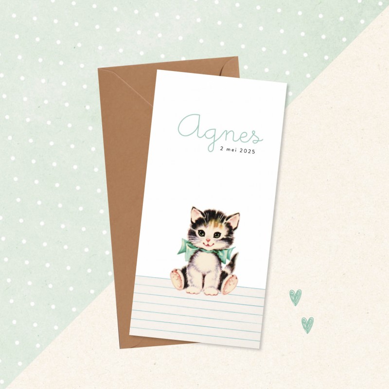 Geboortekaartje Lief poesje met strikje Geboortekaartje Lief poesje met strikje