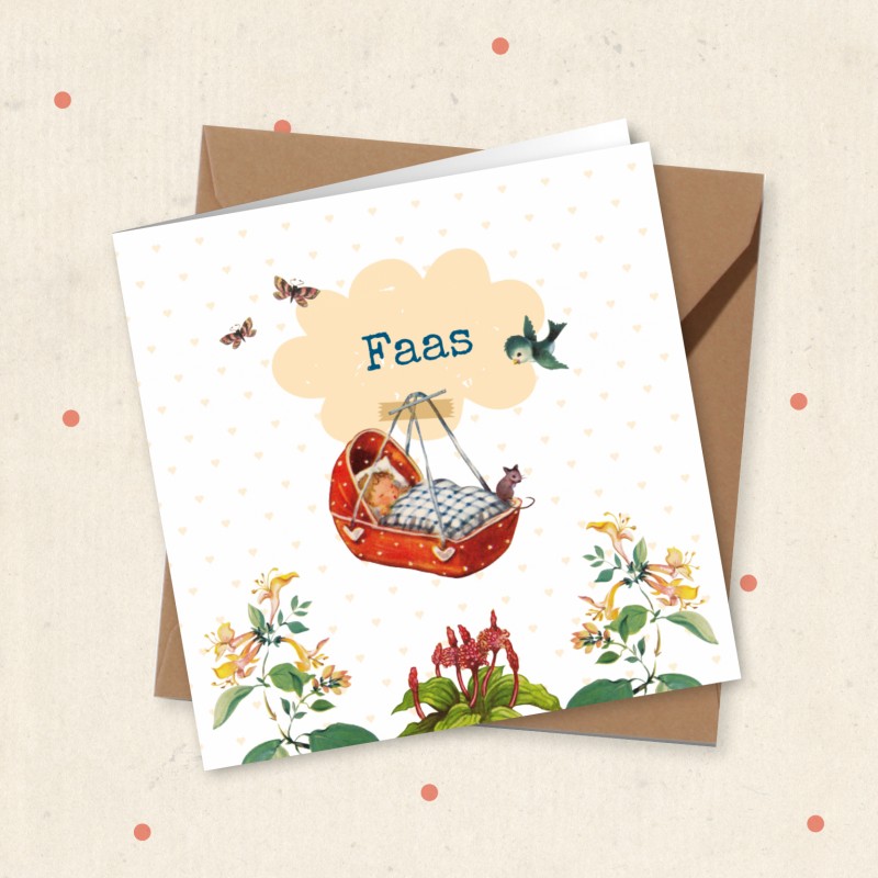 Geboortekaartje Lief rood wiegje Geboortekaartje Lief rood wiegje