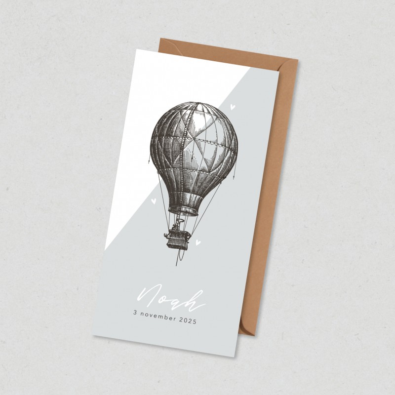 Geboortekaartje Luchtballon met hartjes Geboortekaartje Luchtballon met hartjes