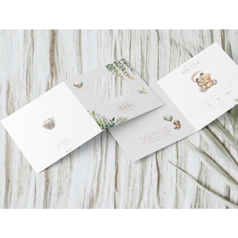 Geboortekaartje Luiaard met teddybeer