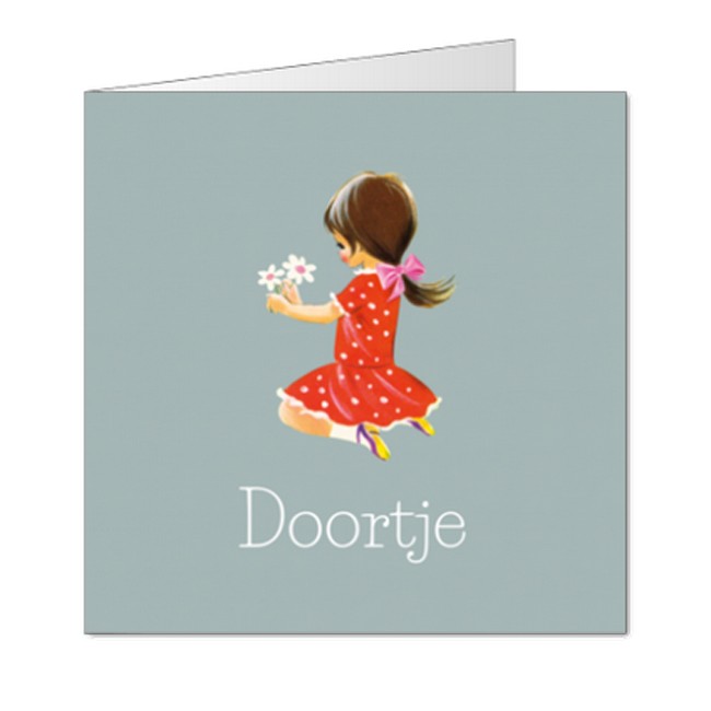 Geboortekaartje Meisje in rood jurkje Geboortekaartje Meisje in rood jurkje