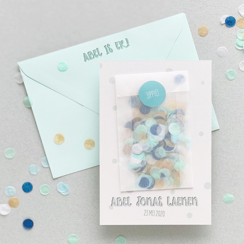 Geboortekaartje met échte confetti Geboortekaartje met échte confetti