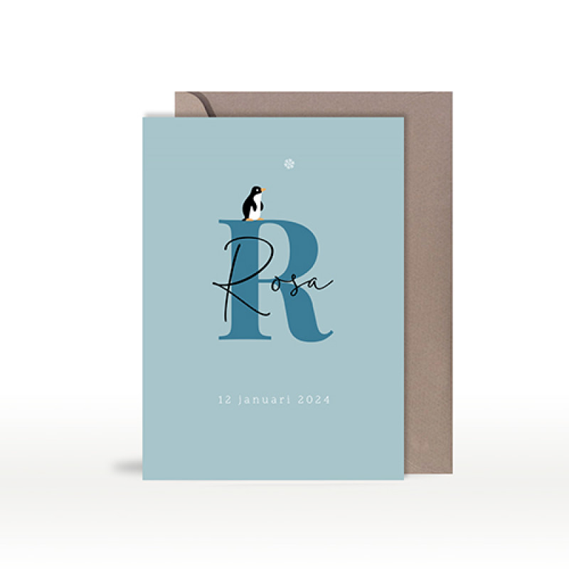 Geboortekaartje pinguïn typografie Geboortekaartje pinguïn typografie