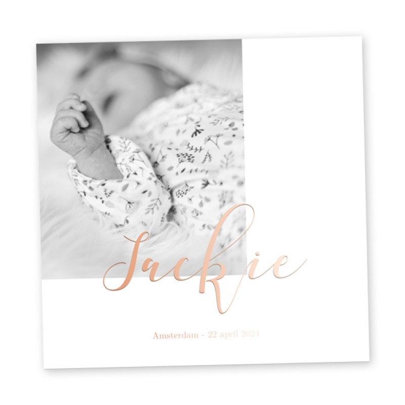 Geboortekaartje Roséfolie en foto