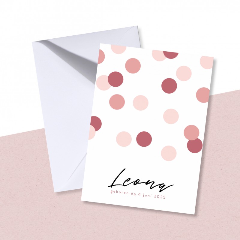 Geboortekaartje Roze confetti Geboortekaartje Roze confetti