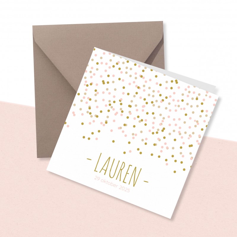 Geboortekaartje Roze en gouden confetti Geboortekaartje Roze en gouden confetti