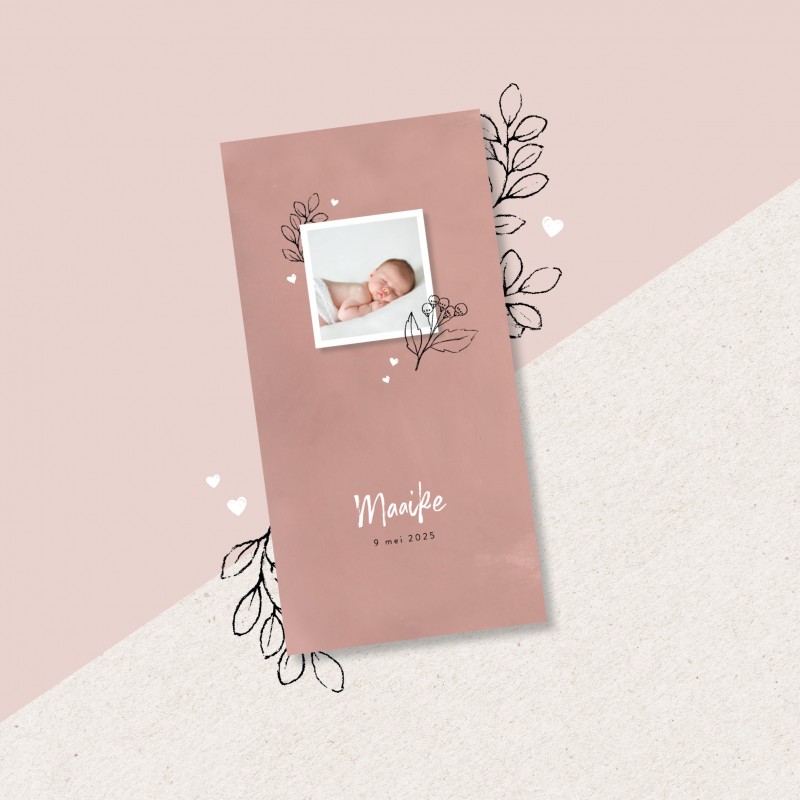 Geboortekaartje Roze kaartje met foto Geboortekaartje Roze kaartje met foto
