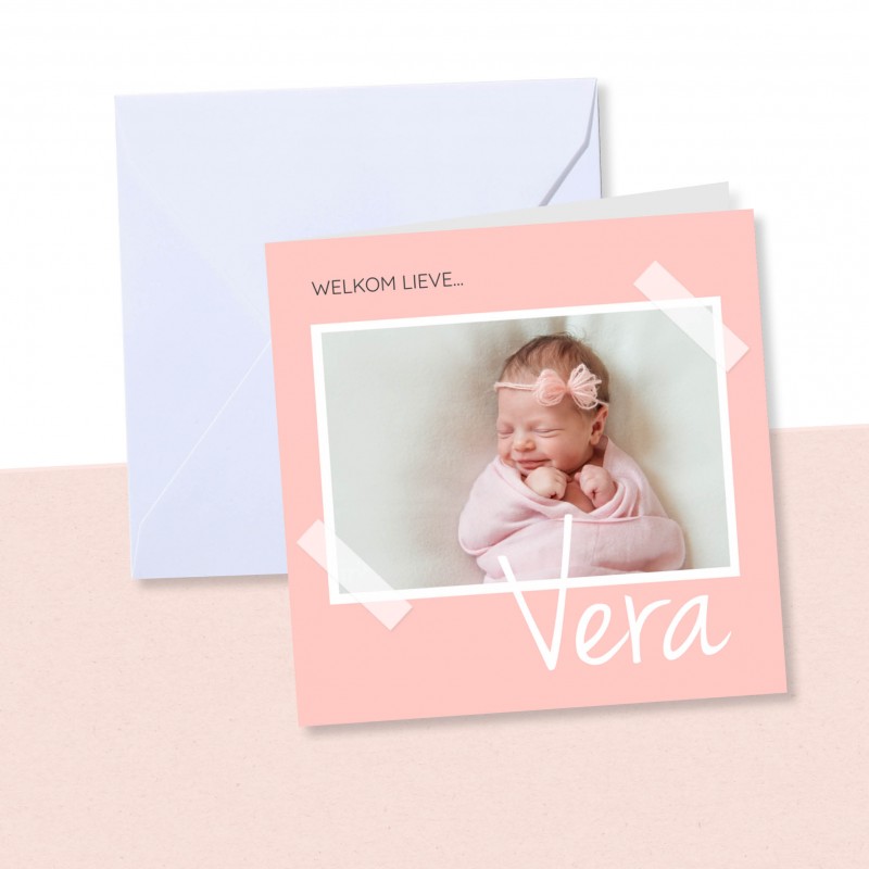 Geboortekaartje Roze met foto Geboortekaartje Roze met foto
