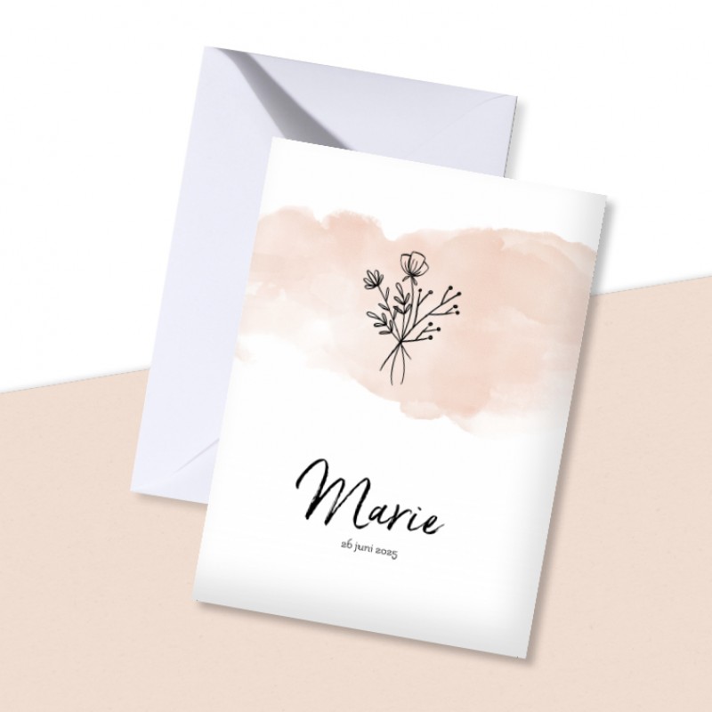 Geboortekaartje Roze waterverf met bloemen Geboortekaartje Roze waterverf met bloemen