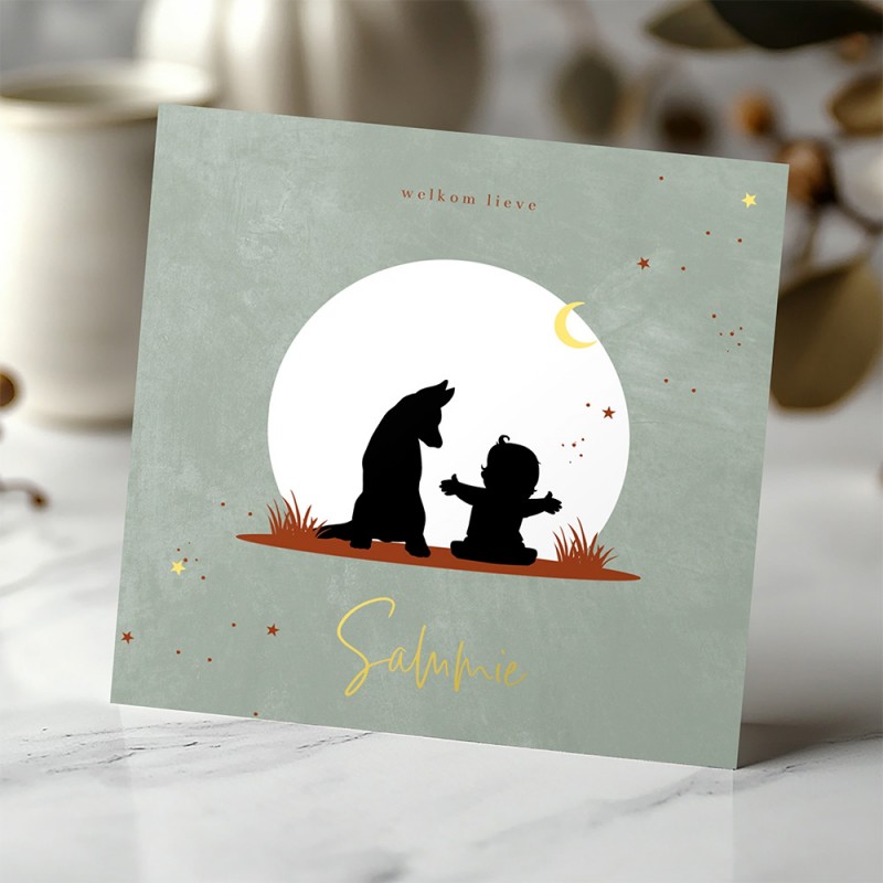 Geboortekaartje Silhouet baby en hond
