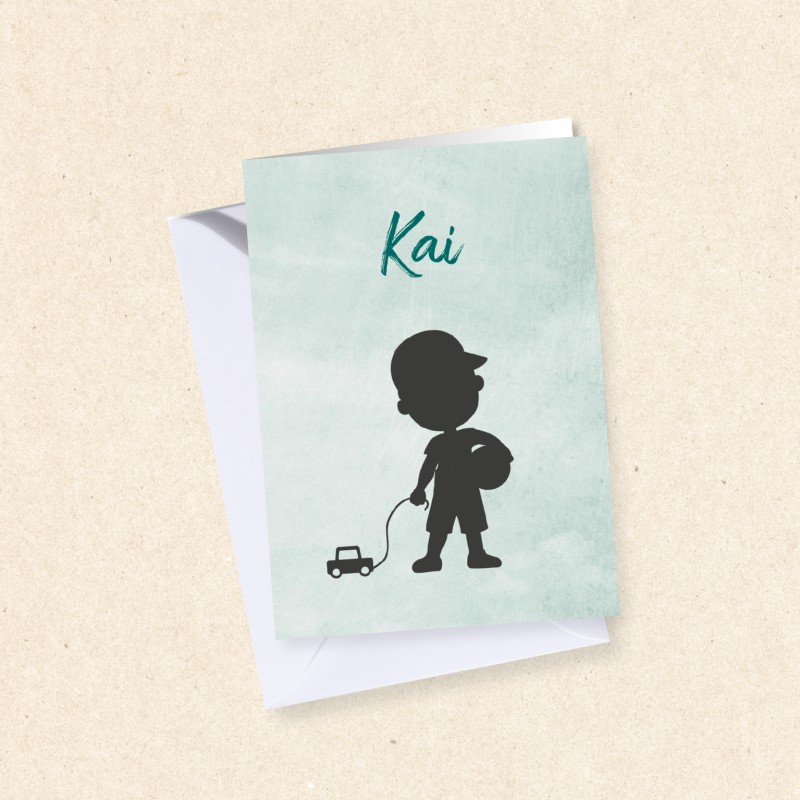 Geboortekaartje Silhouet jongen met bal Geboortekaartje Silhouet jongen met bal