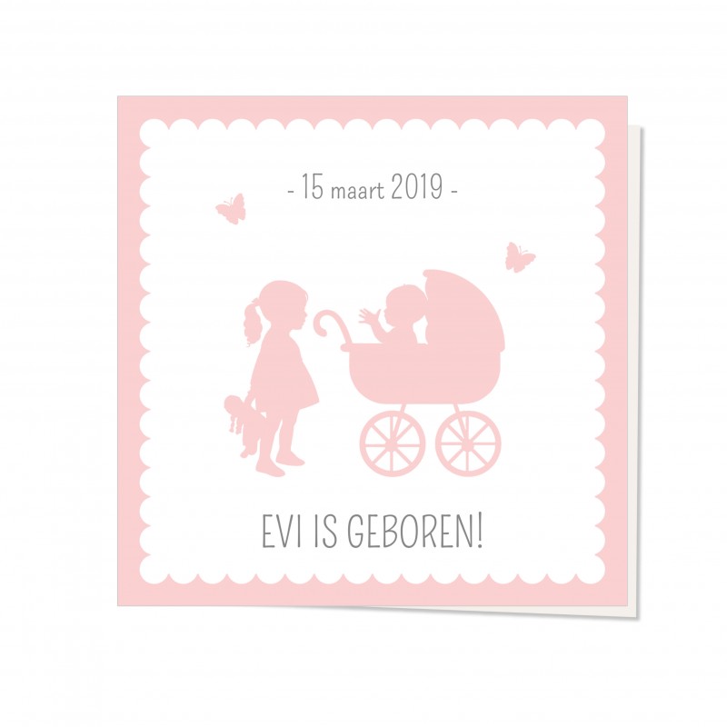 Geboortekaartje Silhouet kinderwagen Geboortekaartje Silhouet kinderwagen