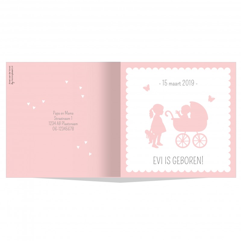 Geboortekaartje Silhouet kinderwagen Geboortekaartje Silhouet kinderwagen